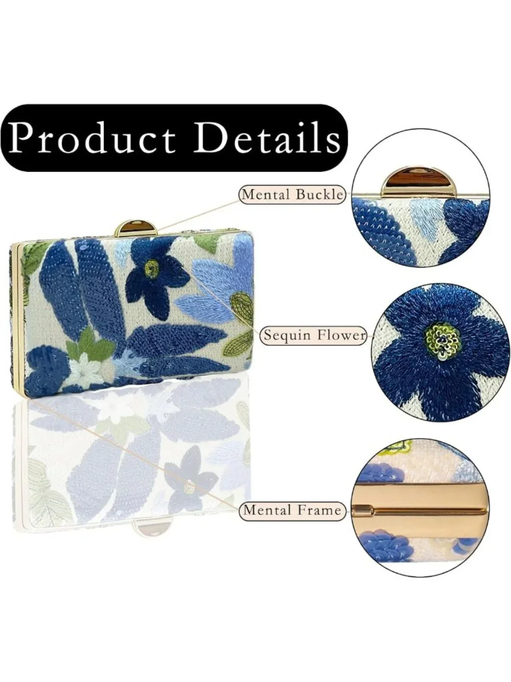 Floral Embroidered Beaded Sequin Clutch Purse for Evening, Wedding & Cocktail